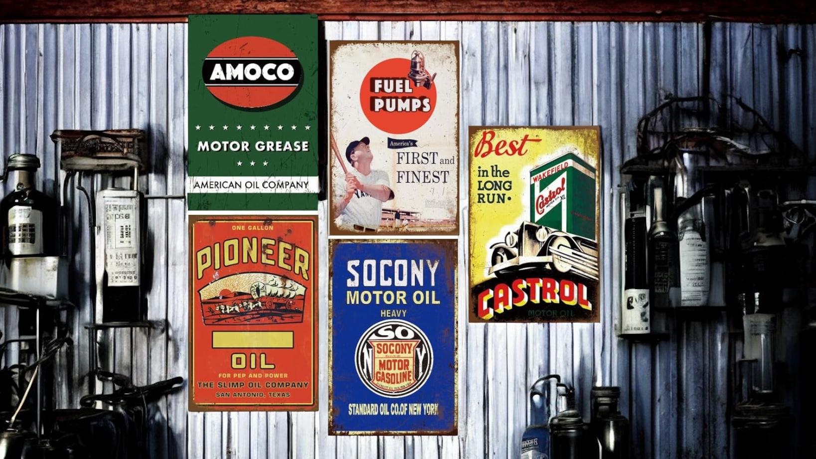 Vintage Gas & Oil Metal Sign Bundle: Amoco, Castrol, Pioneer, Socony - Etsy