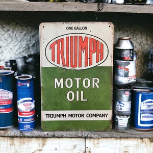 Vintage Triumph Motor Oil Metal Sign | Automotive signs | Gas & Oil signs | Vintage signs | Mancave | Car Sign | Garage Signs |