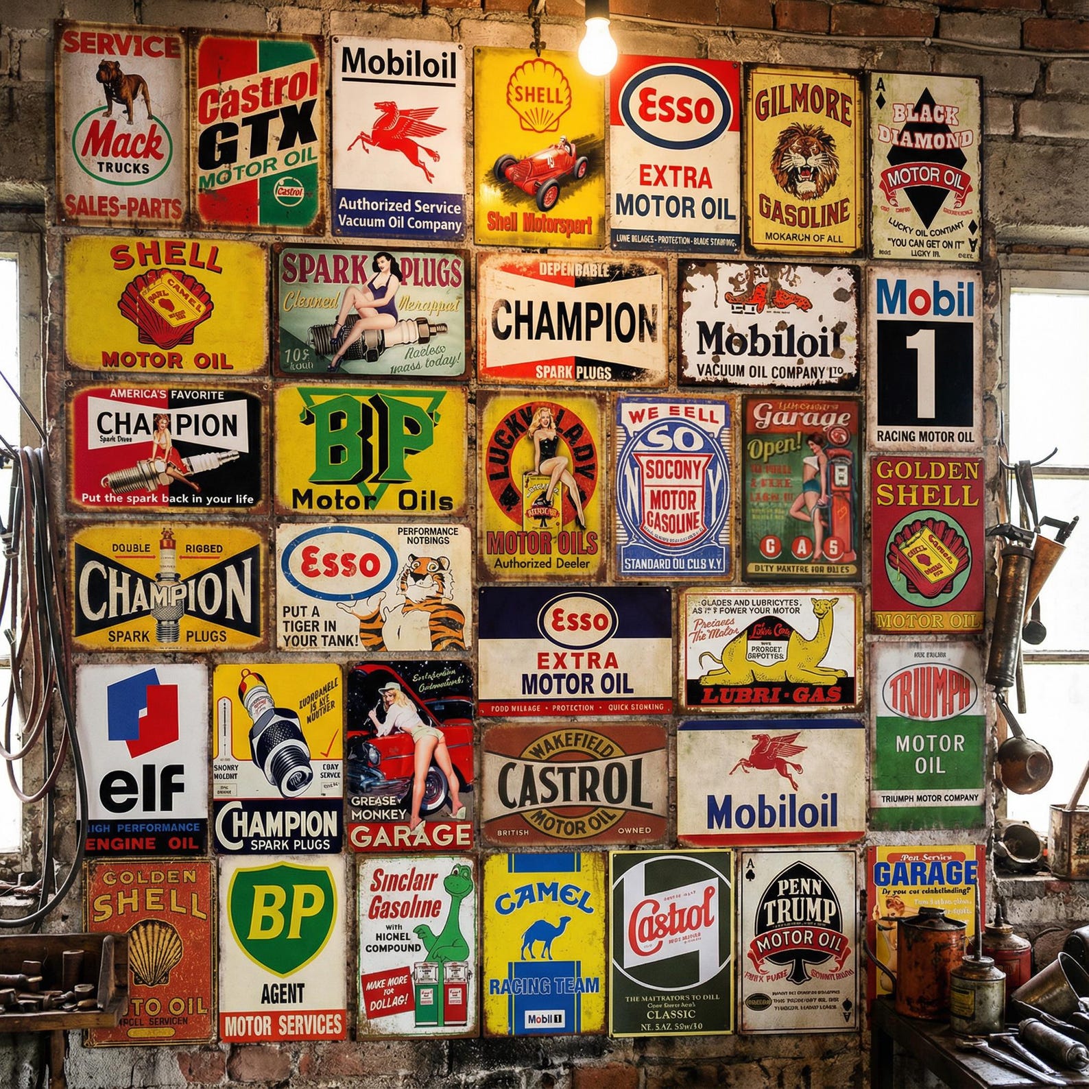 Vintage Gas & Oil Metal Sign Set (35) | Rustic Garage Decor - Etsy