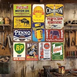 Vintage Gas & Oil Metal Sign Set(12): Rustic Garage Decor, 8x12" - Etsy