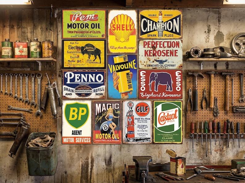 Vintage Gas & Oil Metal Sign Set(12): Rustic Garage Decor, 8x12" - Etsy