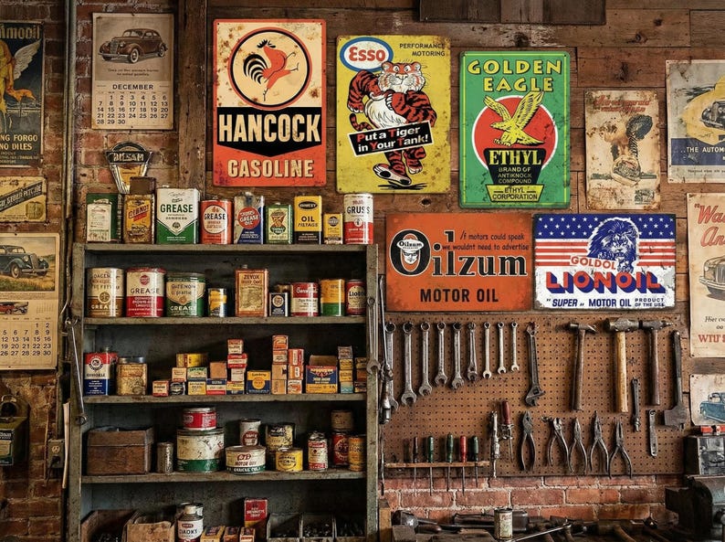 Vintage Gas & Oil Metal Sign Set: Man Cave Garage Decor (35 Pieces) - Etsy