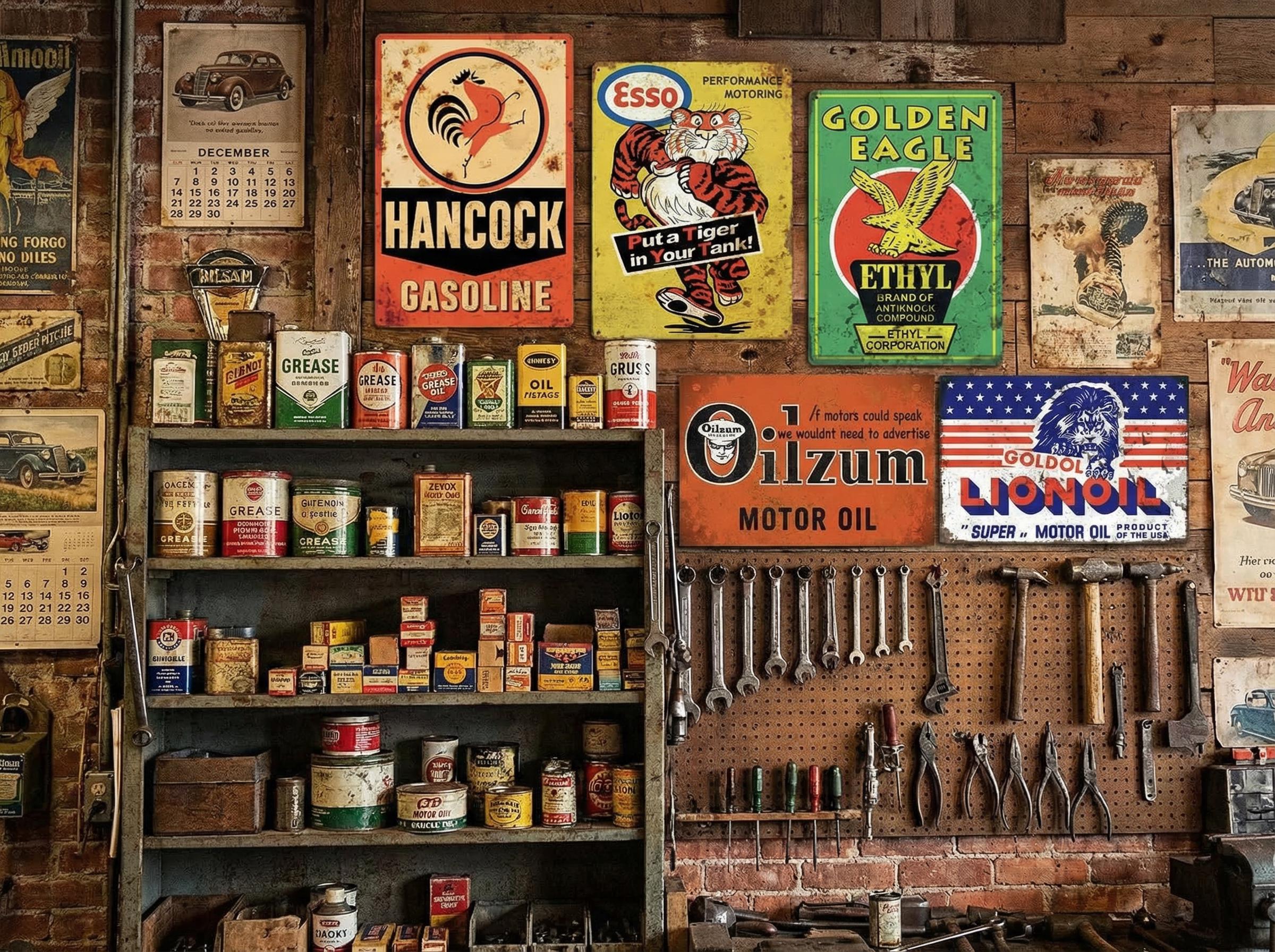 Vintage Gas & Oil Metal Sign Set: Man Cave Garage Decor (35 Pieces) - Etsy