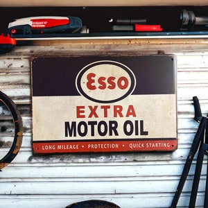 Vintage Esso Motor Oil Metal Sign | Automotive signs | Gas & Oil signs | Vintage signs | Mancave | Car Sign | Garage Signs |