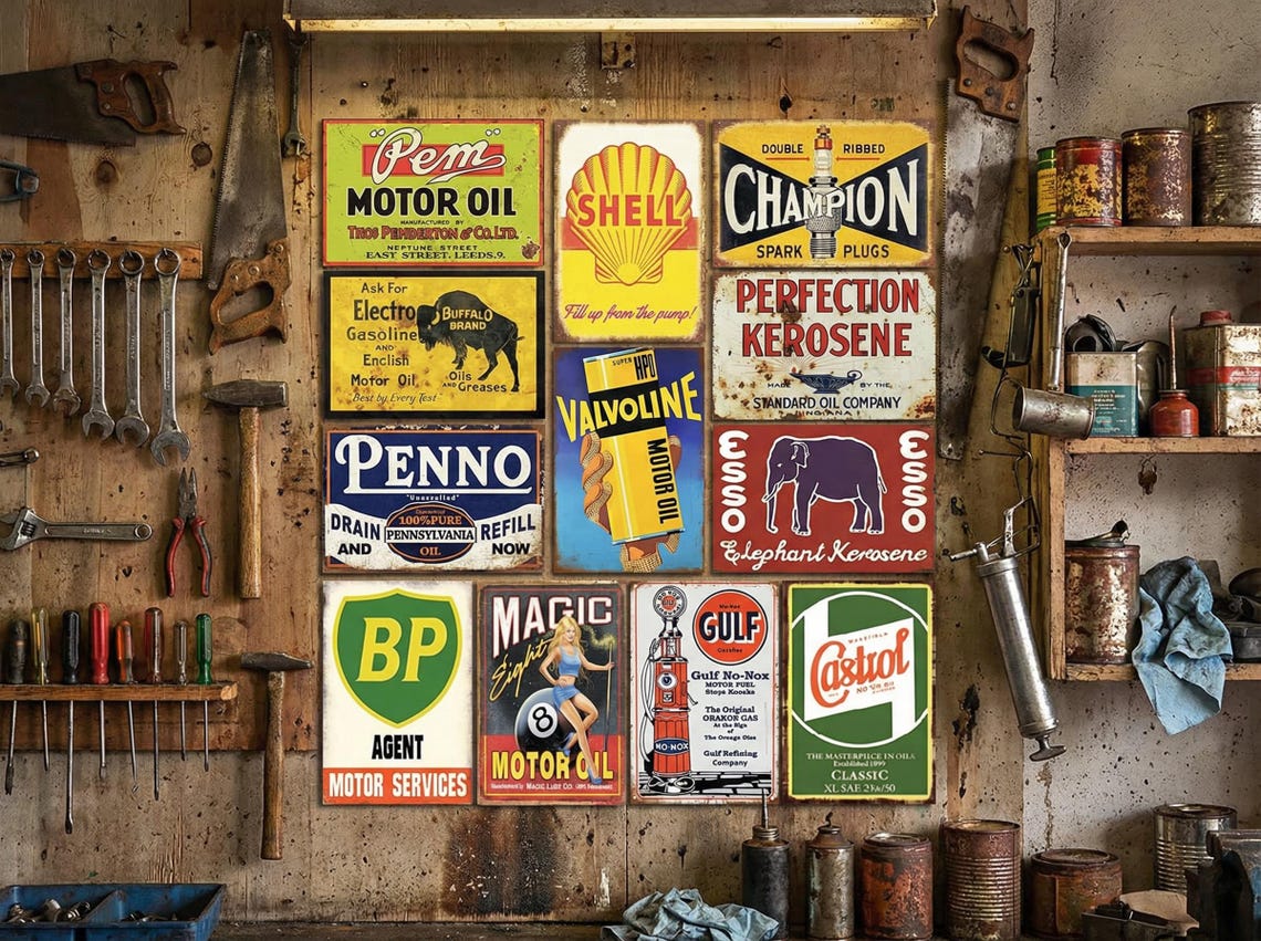 Vintage Gas & Oil Metal Sign Set(12): Rustic Garage Decor, 8x12" - Etsy