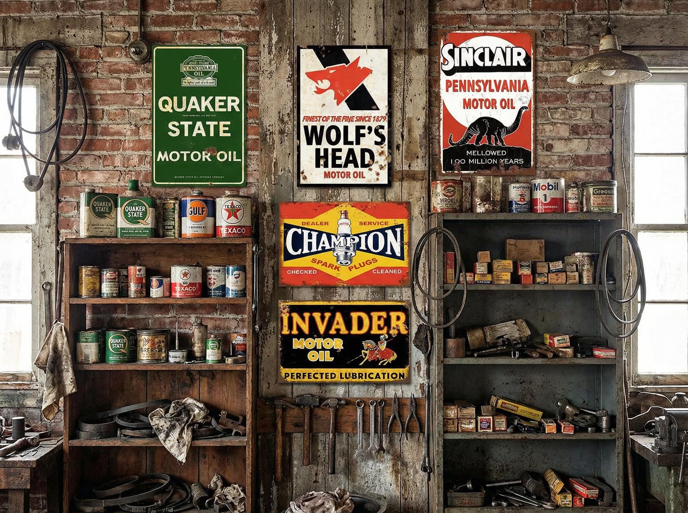 Vintage Gas & Oil Metal Sign Set: Man Cave Garage Decor (35 Pieces) - Etsy