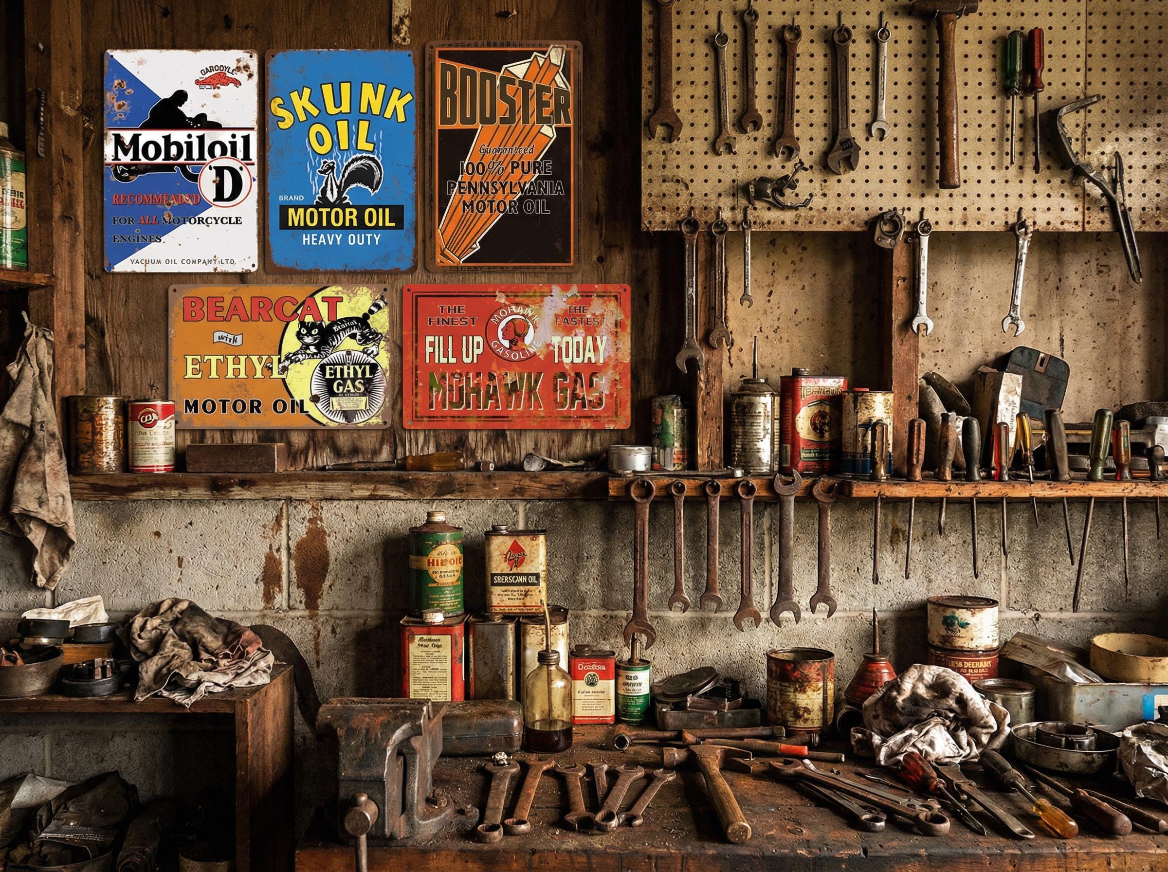 Vintage Gas & Oil Tin Sign Set: Garage, Mancave Decor - Etsy