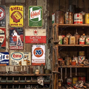 Vintage Gas & Oil Metal Sign Set: Retro Garage Decor, 8x12 Inch (9 Pcs ...