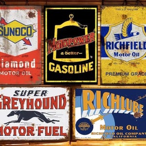Vintage Gas & Oil Signs Bundle - Sunoco, Motopower, Richfield  | Automotive signs | Vintage signs | Mancave | Car Sign | Garage Sign