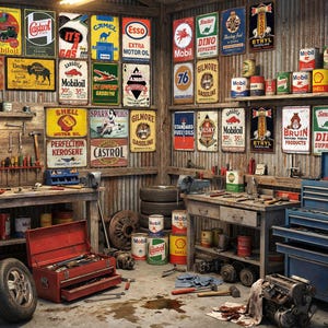 Vintage Gas & Oil Metal Sign Set: 24-piece Rustic Garage Decor - Etsy