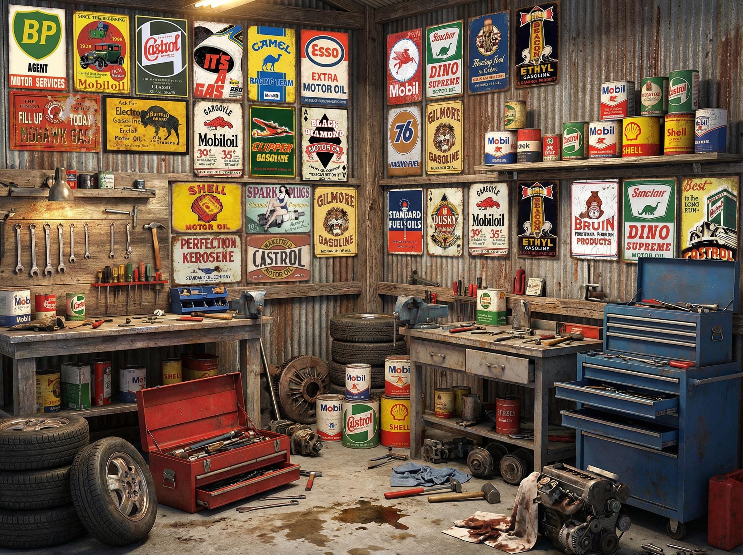 Vintage Gas & Oil Metal Sign Set: 24-piece Rustic Garage Decor - Etsy