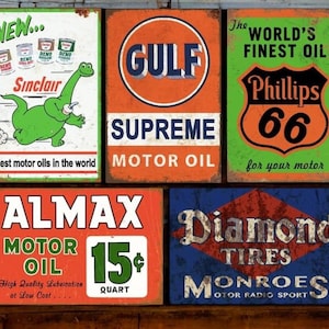 Vintage Gas & Oil Signs Bundle - Sinclair, Gulf, Philips 66, Almax | Automotive signs | Vintage signs | Mancave | Car Sign | Garage Sign