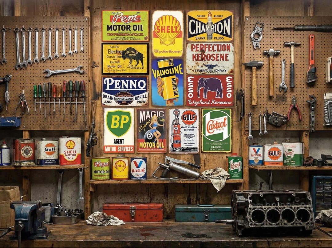 Vintage Gas & Oil Metal Sign Set(12): Rustic Garage Decor, 8x12" - Etsy