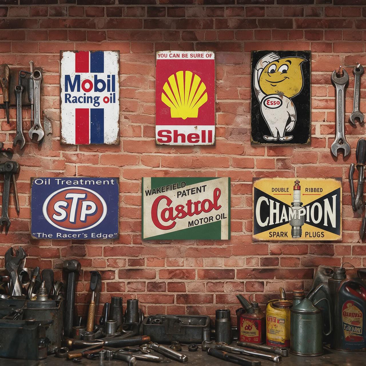その他 Vintage Shell Oil l Sign Vintage Shell Motor Oil Tin Sign