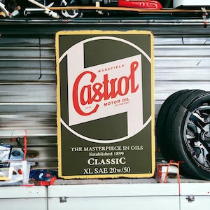 Vintage Castrol Oil Metal Sign | Automotive signs | Gas & Oil signs | Vintage signs | Mancave | Car Sign | Garage Signs |