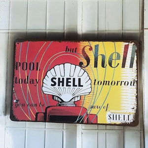 Vintage Shell Motor Oil Metal Sign | Automotive signs | Gas & Oil signs | Vintage signs | Mancave | Car Sign | Garage Signs |