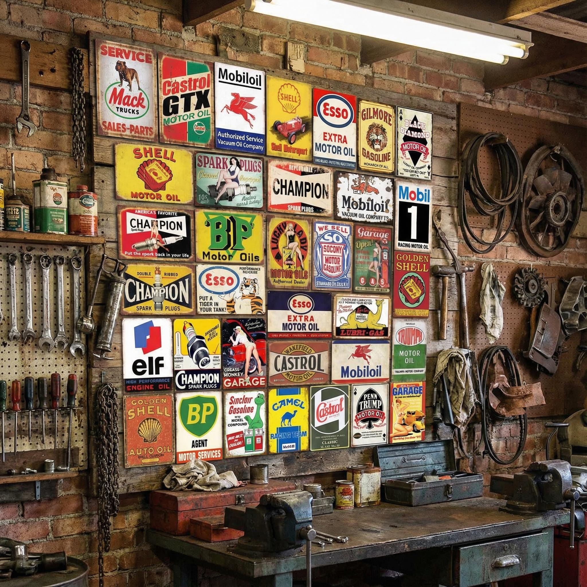Vintage Gas & Oil Metal Sign Set (35) | Rustic Garage Decor - Etsy