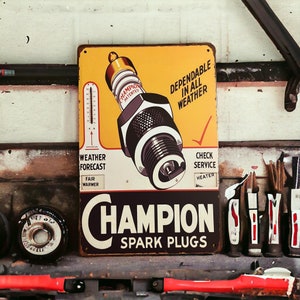 Vintage Champion Spark Plugs Metal Sign | Automotive signs | Gas & Oil signs | Vintage signs | Mancave | Car Sign | Garage Signs |