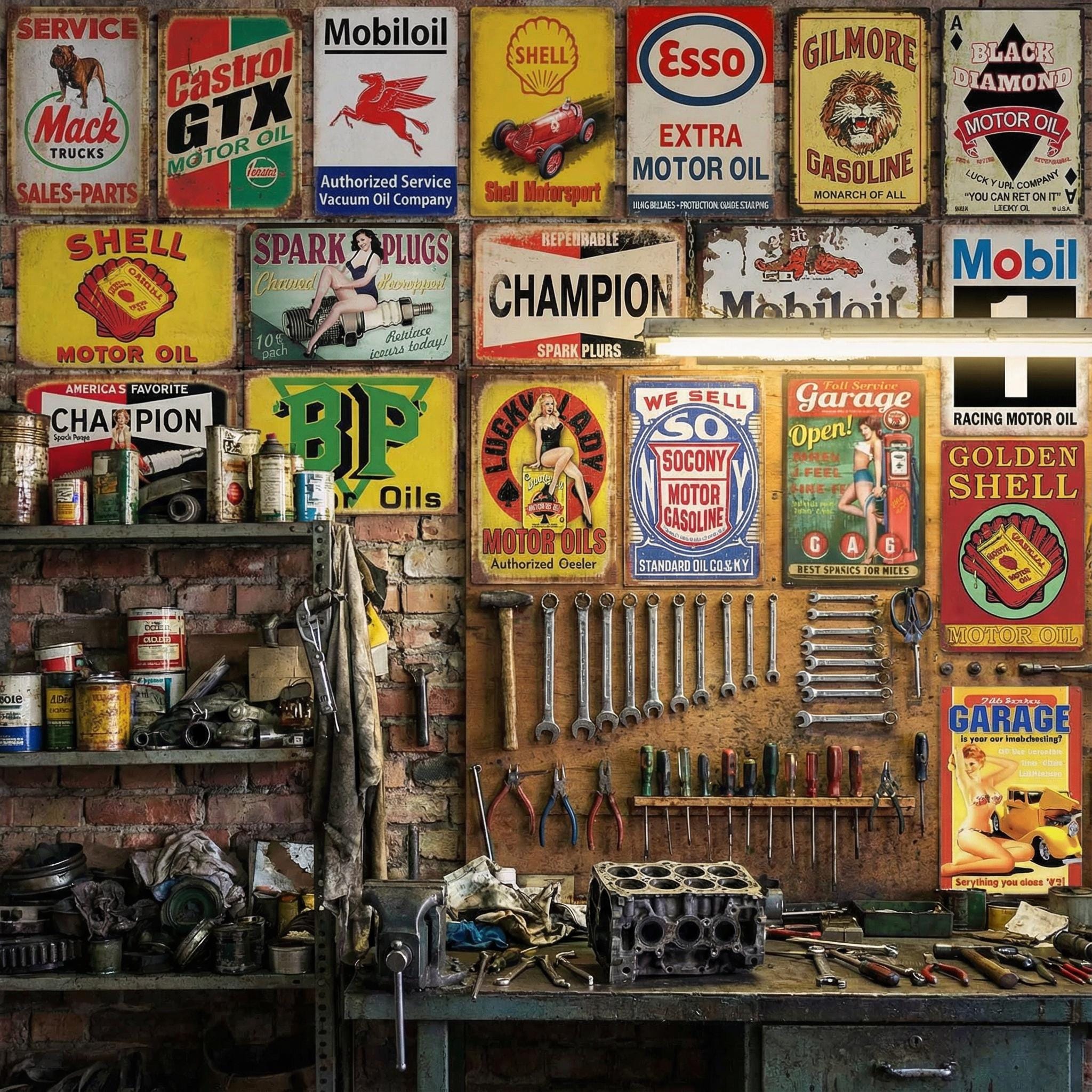 Vintage Gas & Oil Metal Sign Set (35) | Rustic Garage Decor - Etsy