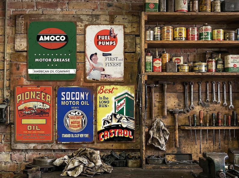 Vintage Gas & Oil Metal Sign Set: Man Cave Garage Decor (35 Pieces) - Etsy