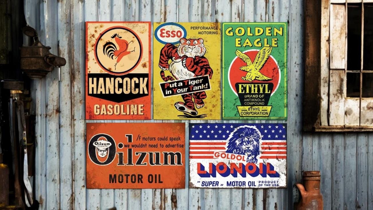 Vintage Gas & Oil Metal Sign Bundle: Hancock, Esso, Oilzum - Etsy