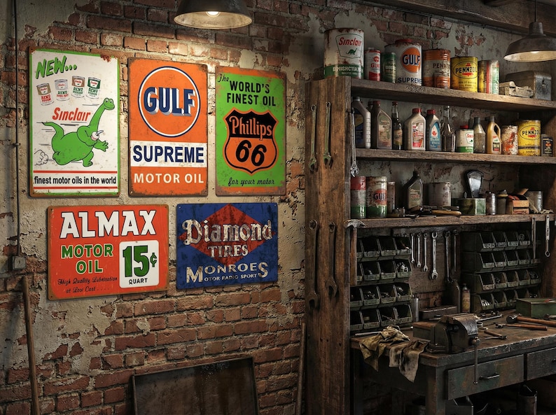Vintage Gas & Oil Metal Sign Set: Man Cave Garage Decor (35 Pieces) - Etsy