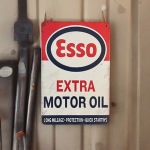 Vintage Esso Oil Metal Sign | Automotive signs | Gas & Oil signs | Vintage signs | Mancave | Car Sign | Garage Signs |