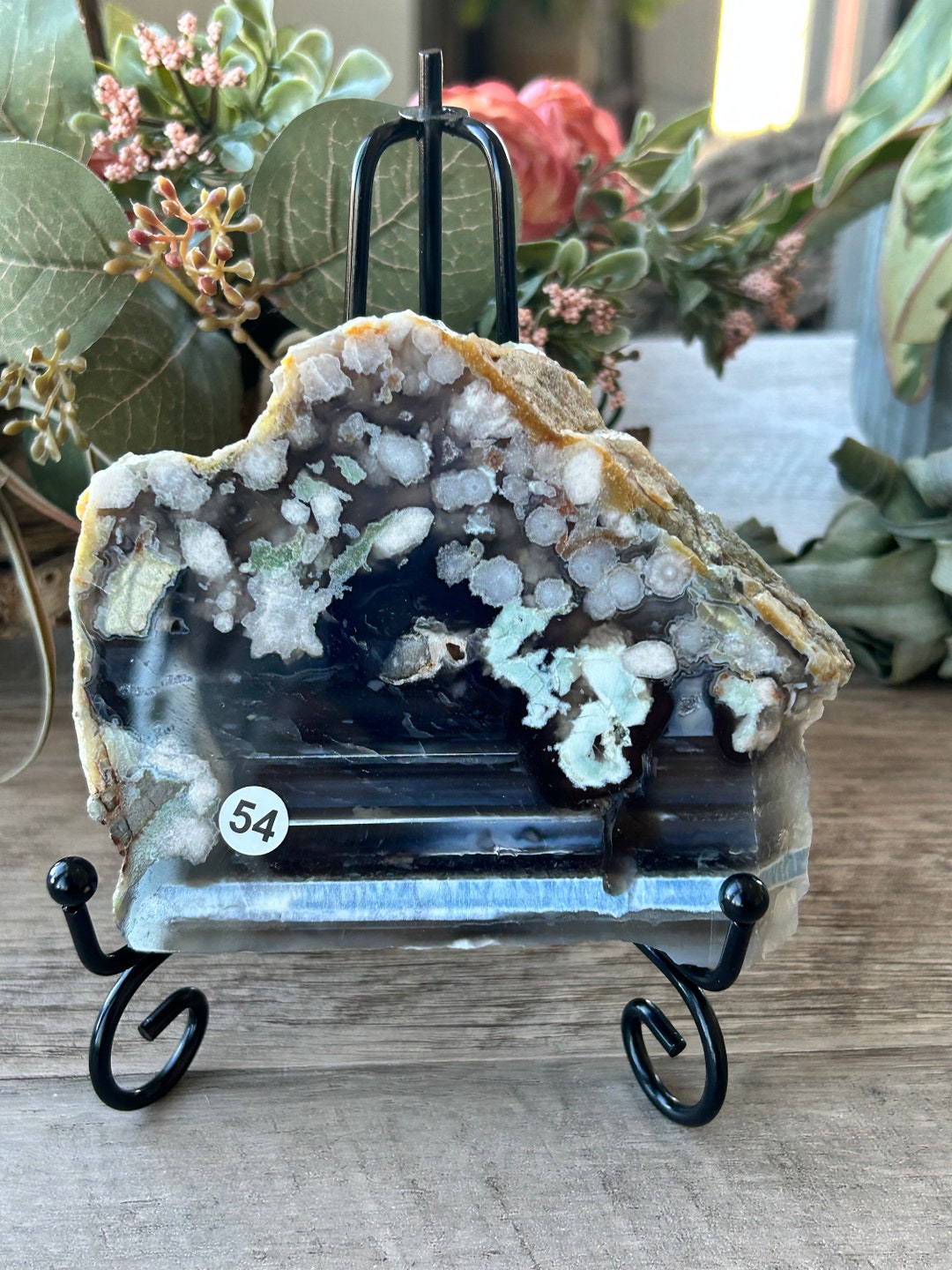 Rare and Stunning Black Flower Agate Slab Flower Agate Slab Druzy Black