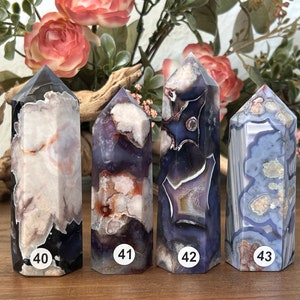 RARE High Quality Blue Sakura Agate Tower | Blue Flower Agate Crystal Tower | Blue Cherry Blossom Point | Flower Agate | Crystal Gifts