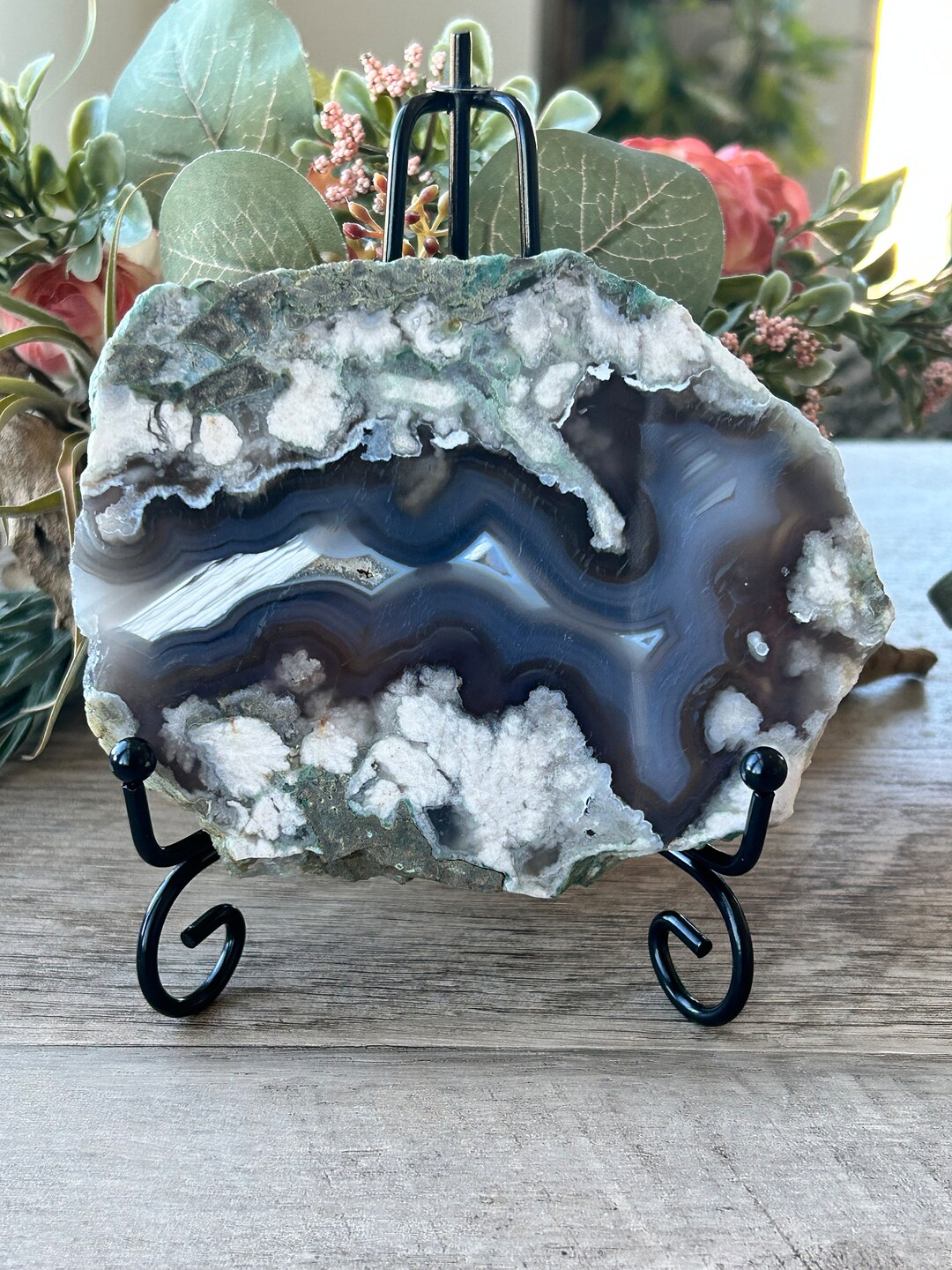 Rare and Stunning Black Flower Agate Slab Flower Agate Slab Druzy Black