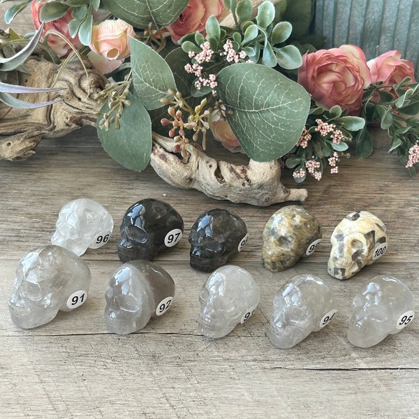 YOU CHOOSE | Smokey, Yellow Amazonite or Clear Quartz Mini Skull | Mini Skull Crystal Carving | Crystal Mini Skull Carvings | Crystal Skull