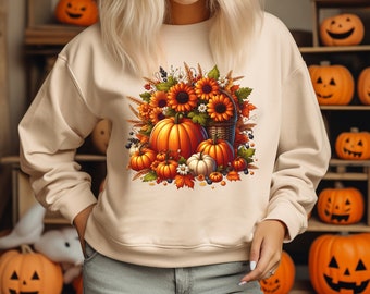 Fall Floral Pumpkin, Fall Design, Autumn PNG, Cute Pumpkin PNG, Seasonal Pumpkin Floral PNG, Vintage Floral Png, Fall Sublimation Design
