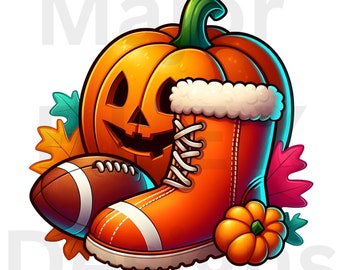 Botas Ugg de calabaza de fútbol americano PNG, imágenes prediseñadas de calabaza de otoño, descarga digital de imágenes prediseñadas de otoño, diseño de fútbol americano de otoño, PNG de Acción de Gracias, PNG de fútbol americano de otoño
