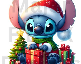 クリスマス スティッチ クリップアート、ディズニー クリスマス デザイン、スティッチ 昇華 PNG、スティッチ ホリデー クリップアート、子供向けディズニー スティッチ クリスマス デザイン