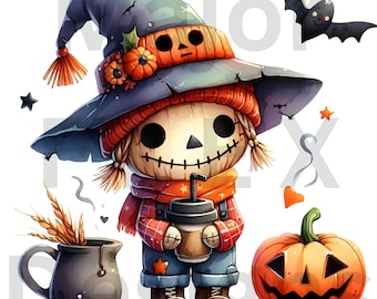 Scarecrow Png, Cute Scarecrow png, Cute, Halloween Design, Transparent Background, Png, Fall Season Png, Png For Shirt, Autumn Png, Digital