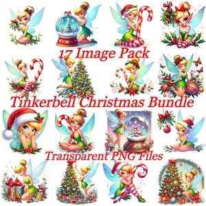 Pacchetto di Campanellino di Natale, 17 pacchetti PNG di Campanellino a tema natalizio, Clipart di Natale Disney, Pacchetto PNG trasparente di Campanellino di Natale