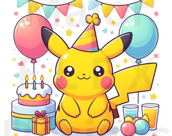 Pikachu Birthday PNG, Pikachu Birthday SVG, Pikachu Birthday Party, Pokemone Birthday Svg, Pikachu Birthday Invite, Pikachu SVG