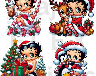 Christmas Betty Boop PNG 4-Pack, Cute Sweatshirt Designs For Her, Christmas Betty Boop PNG Files, Christmas Betty Boop Candy Cane Coffee PNG