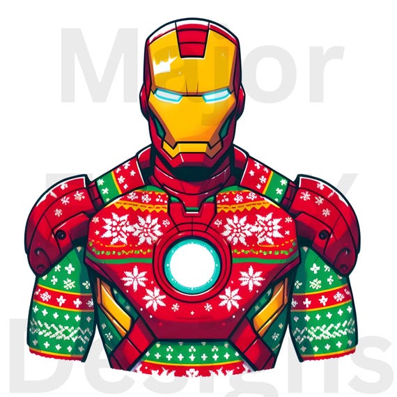 Christmas Iron Man PNG, Holiday Marvel Iron Man Design, Iron Man Christmas Clipart, Holiday Superhero, Iron Man Xmas Sweater, Marvel Clipart