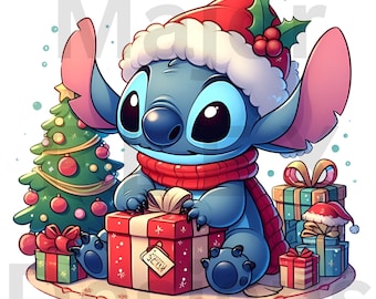スティッチのクリスマスクリップアート、スティッチの昇華デザイン、クリスマスディズニースティッチPNG、かわいいクリスマススティッチアート、彼女のためのディズニークリスマスクリップアートPNG