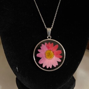 Silver pressed flower necklace