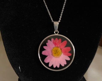 Silver pressed flower necklace