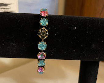 Antique brass crystal bracelet