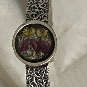 Antique Silver Pressed Flower Bracelet