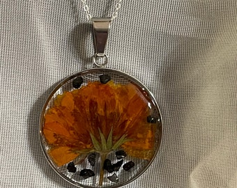 Orange pressed flower necklace