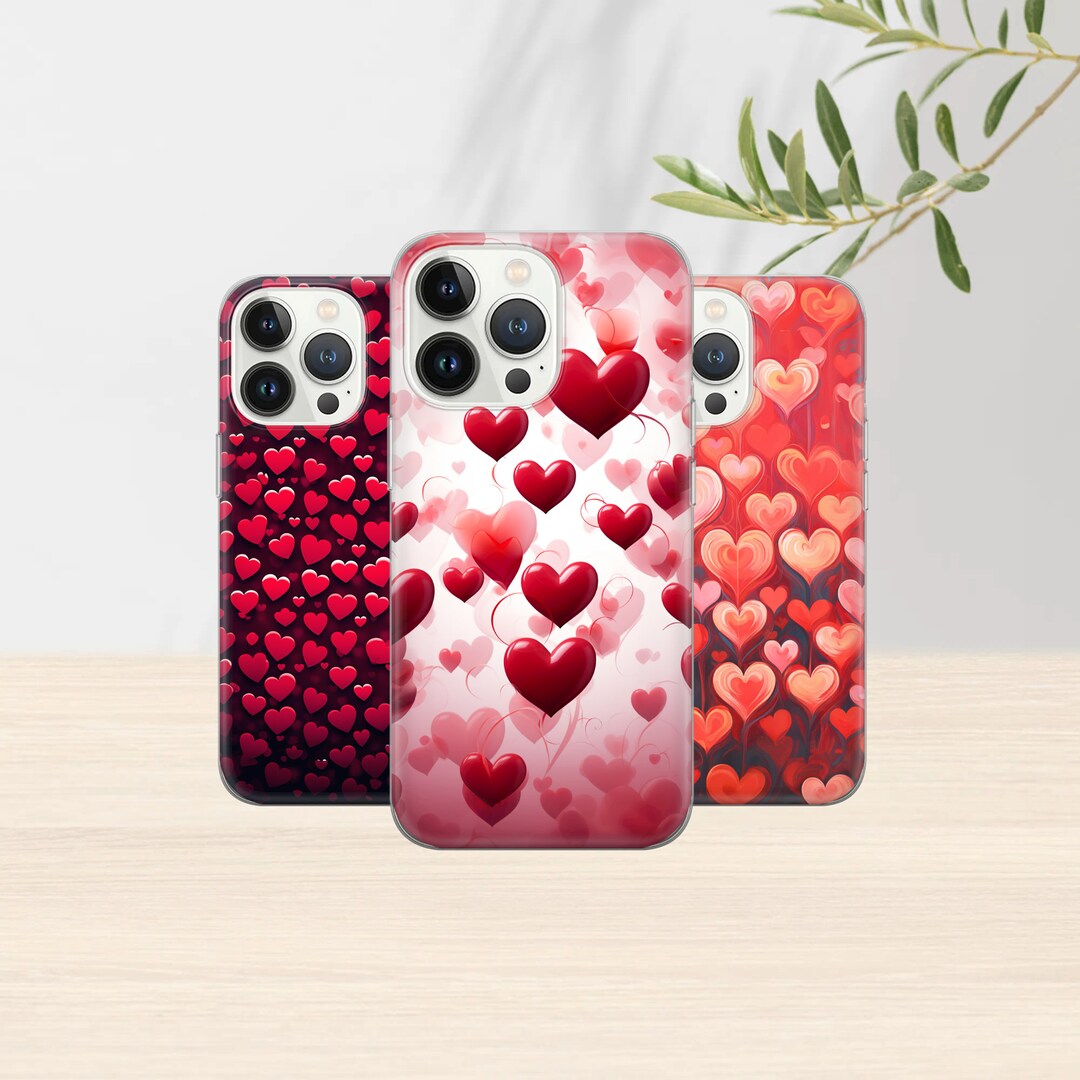 Hearts Phone Case for iPhone 15 14 13 12, Valentines Day Cover Fit