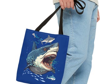 Shark Illustration Tote Bag – Ocean Predator Design, Beach Bag