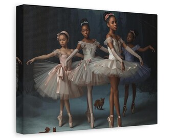 Jonge ballerina's op mat canvas podium