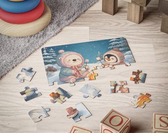 Cozy Polar Bear and Penguin Roasting Marshmallows Puzzle