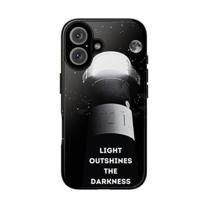 Lighthouse 'Light Outshines the Darkness' Phone Case | Black White Nautical